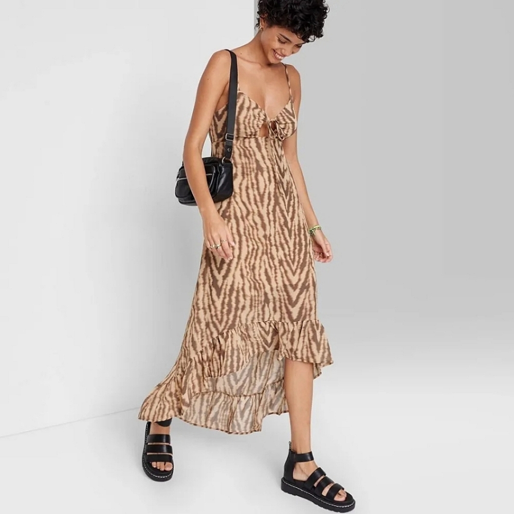 Sleeveless High-Low Hem Chiffon Dress | Wild Fable | Cognac Animal Print
